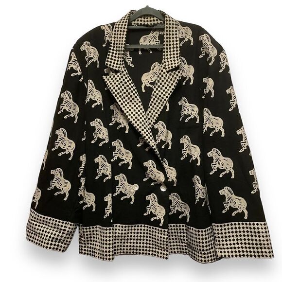Vintage 90’s Primitive Arts Zebra Print Blazer - Picture 1 of 7